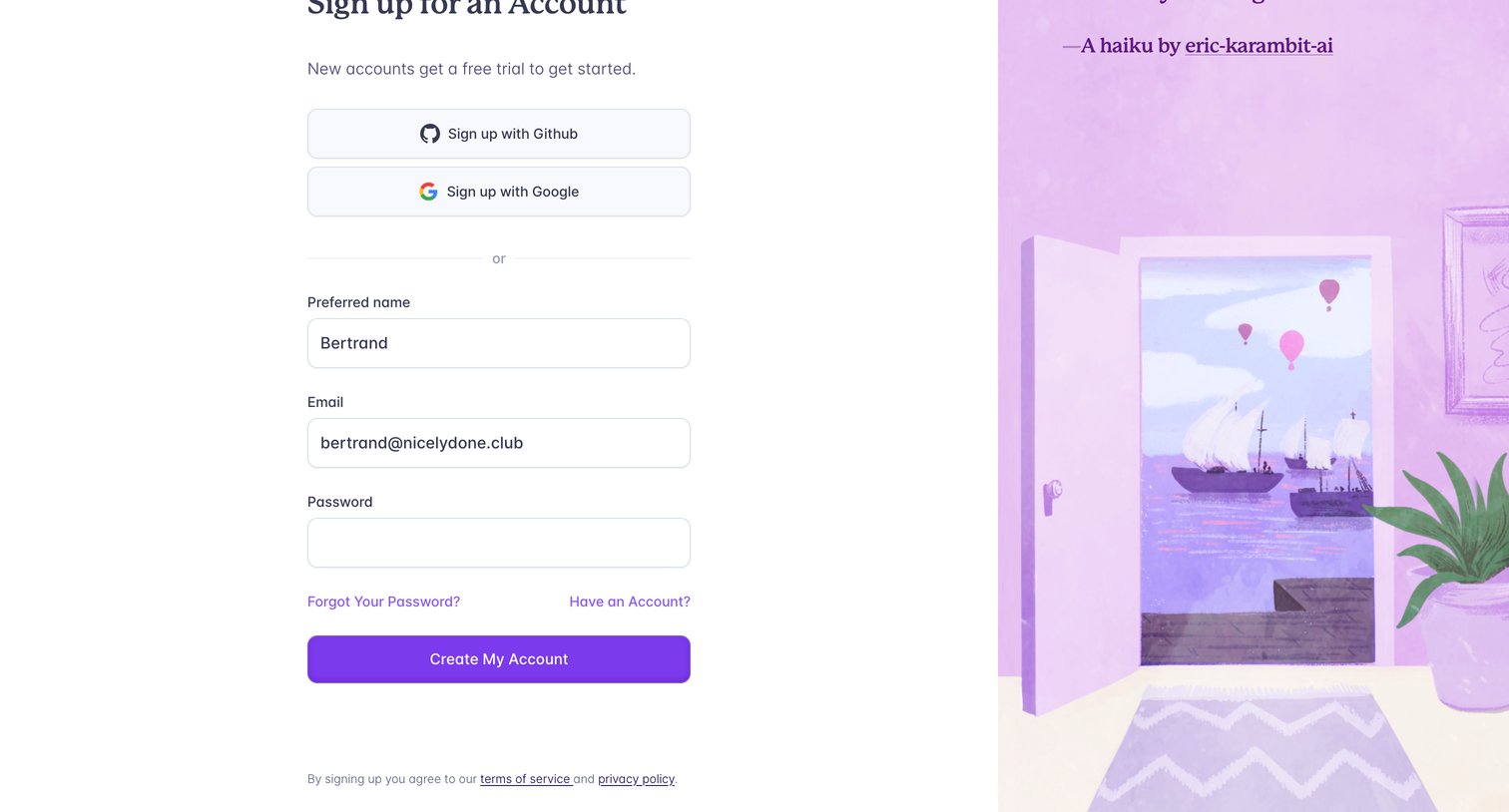 Fly - Sign Up · Fly screen