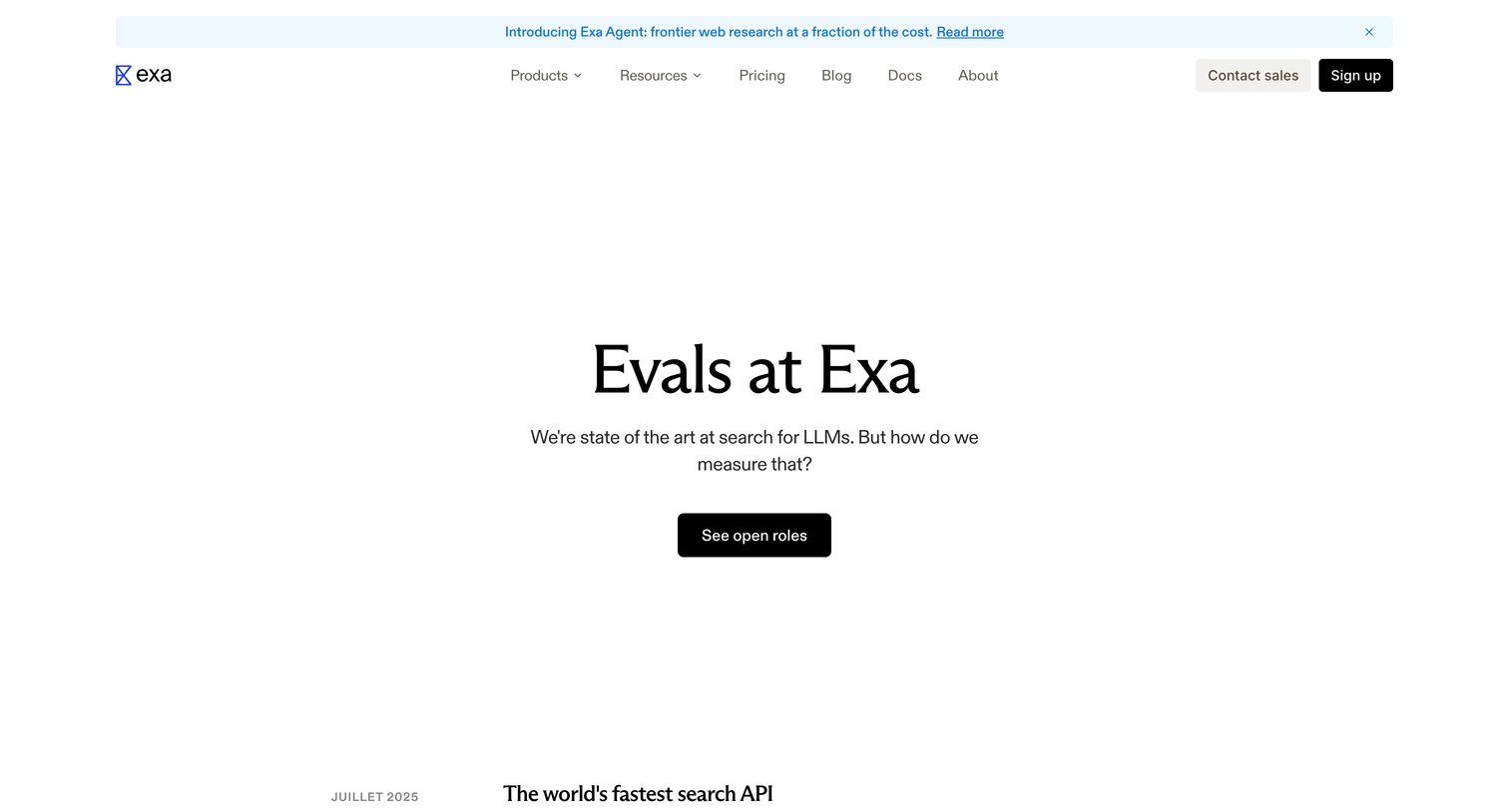 Exa - Evals at Exa Search Quality Benchmarks & Evaluation screen