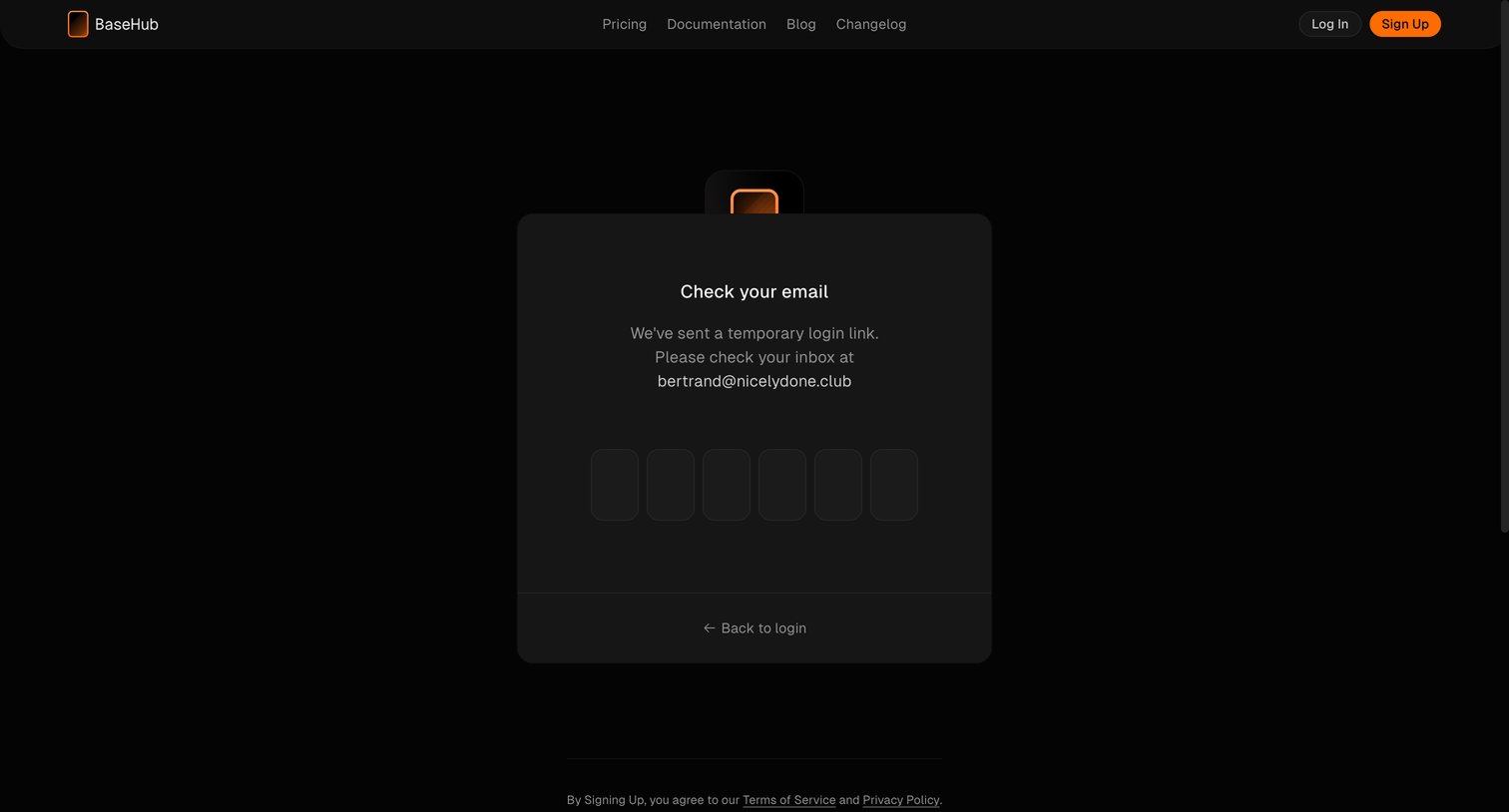 Basehub - Sign Up — BaseHub screen