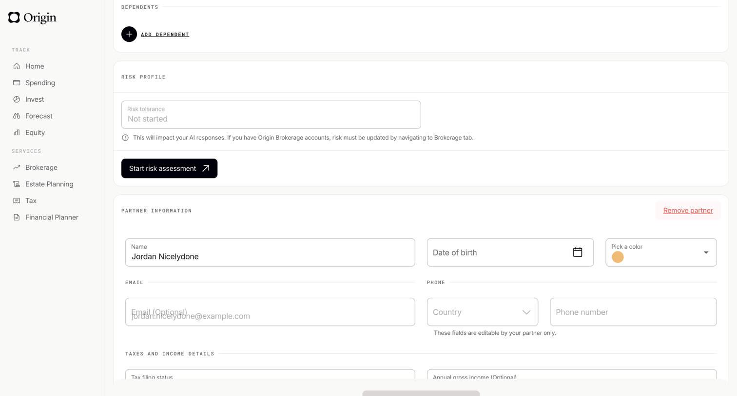 Origin Financial screen