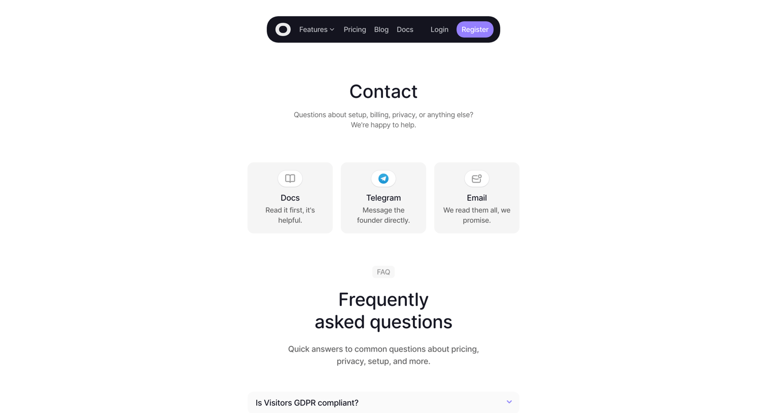 Visitors - Contact - Visitors screen