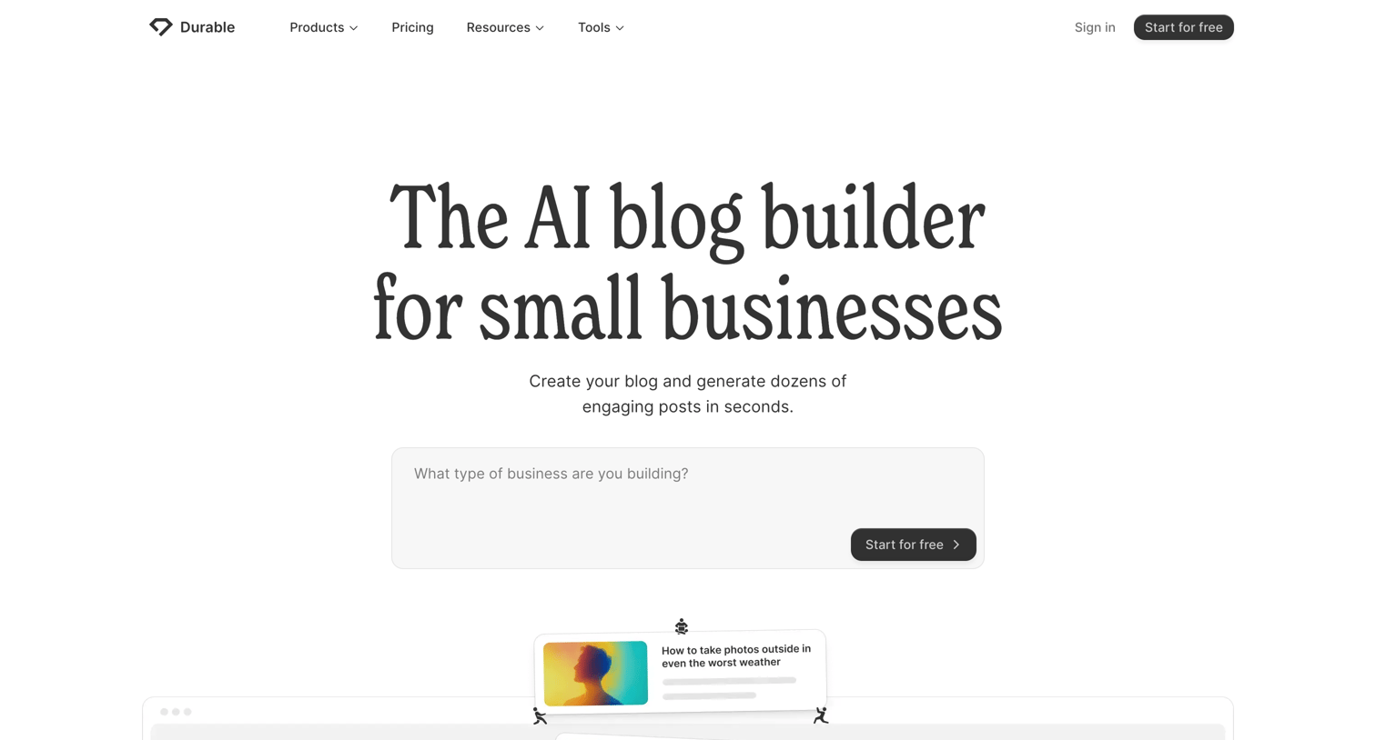 Durable - AI Blog Builder and Blog Writer from Durable screen