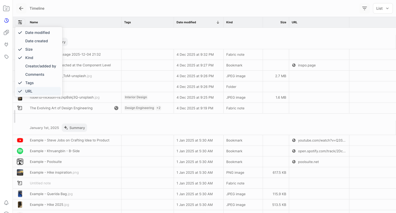 Fabric - Fabric | Timeline screen