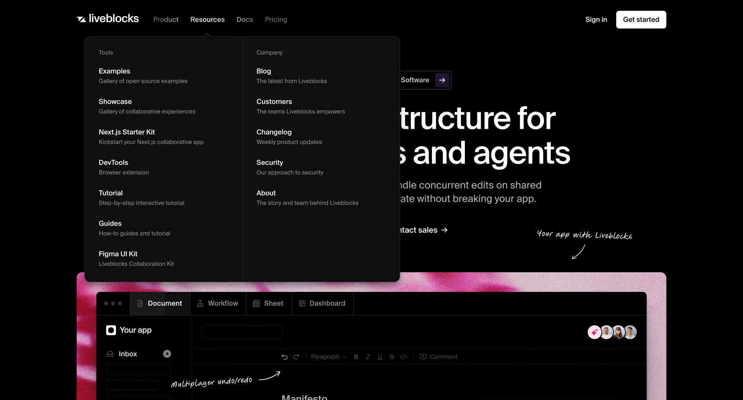 Liveblocks - Liveblocks  Realtime infrastructure for multiplayer apps and agents screen