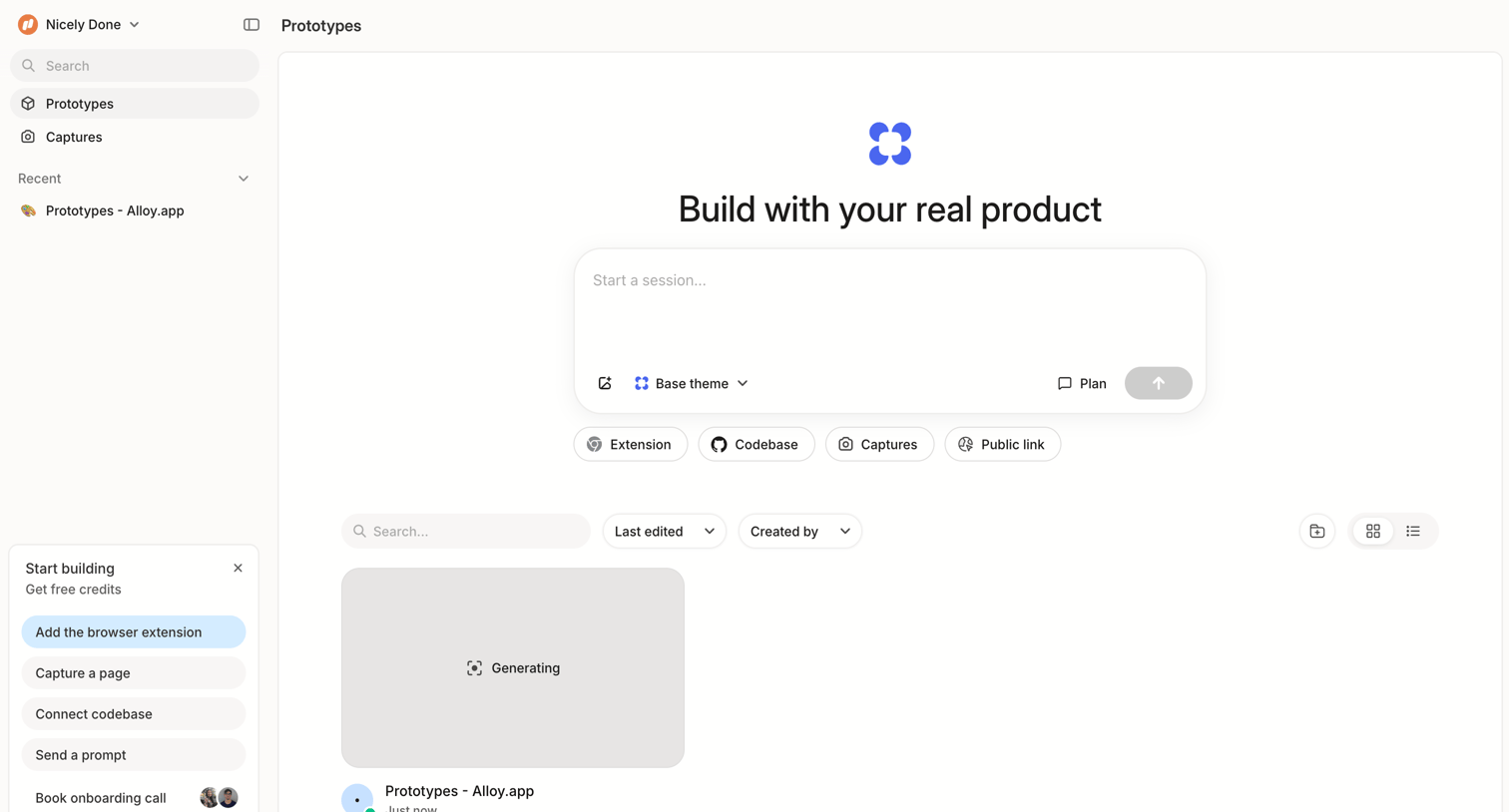 Alloy - Prototypes screen