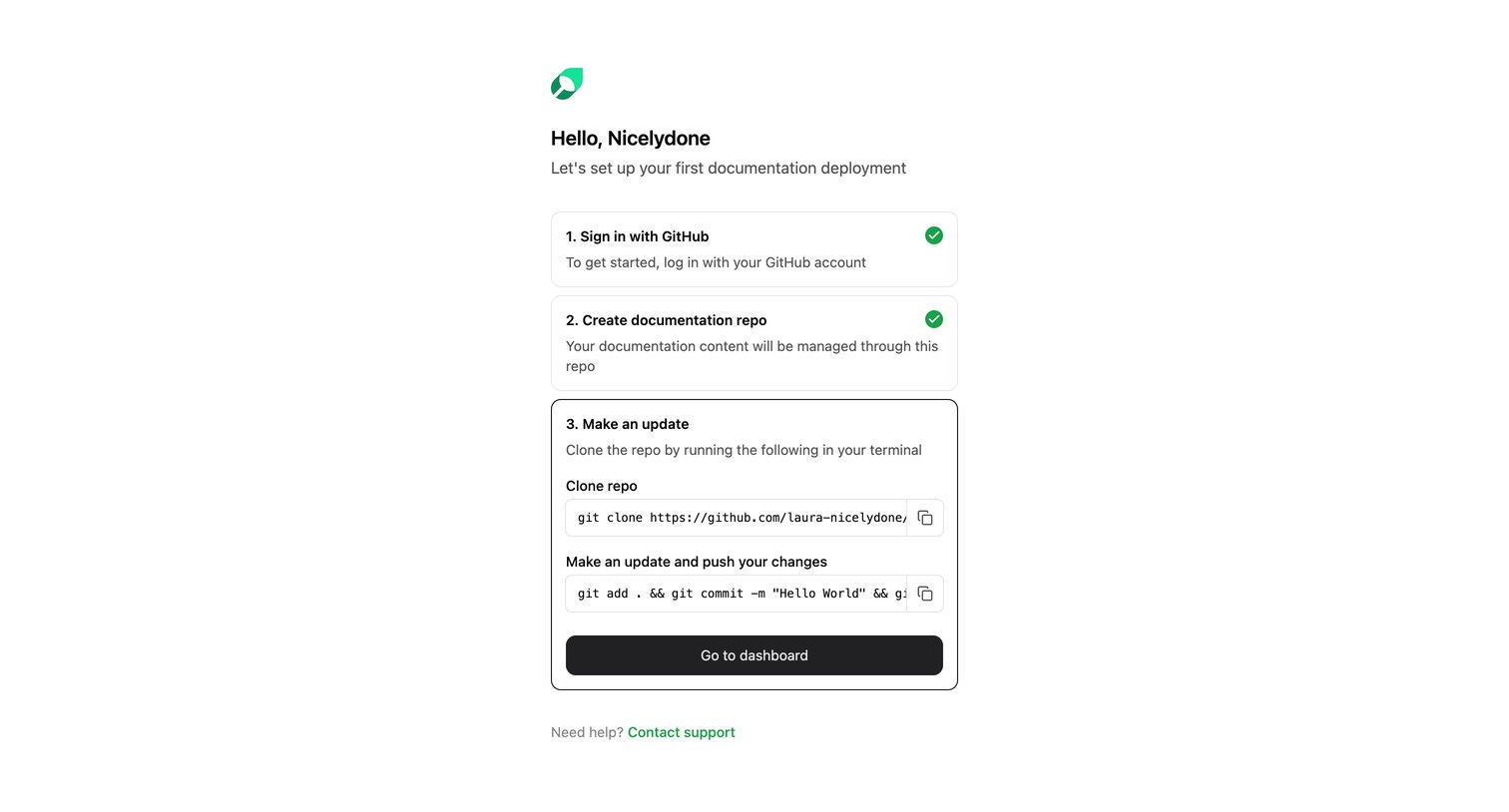 Mintlify - Onboarding - Mintlify screen