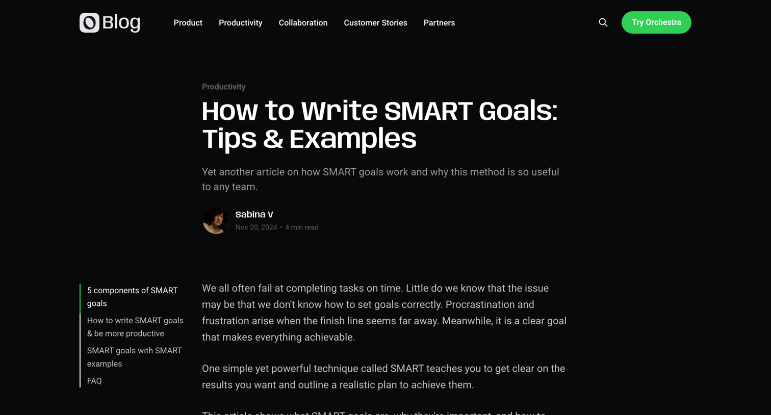 Orchestra - Mastering SMART Goals Tips and Examples for Effective Goal Setting screen