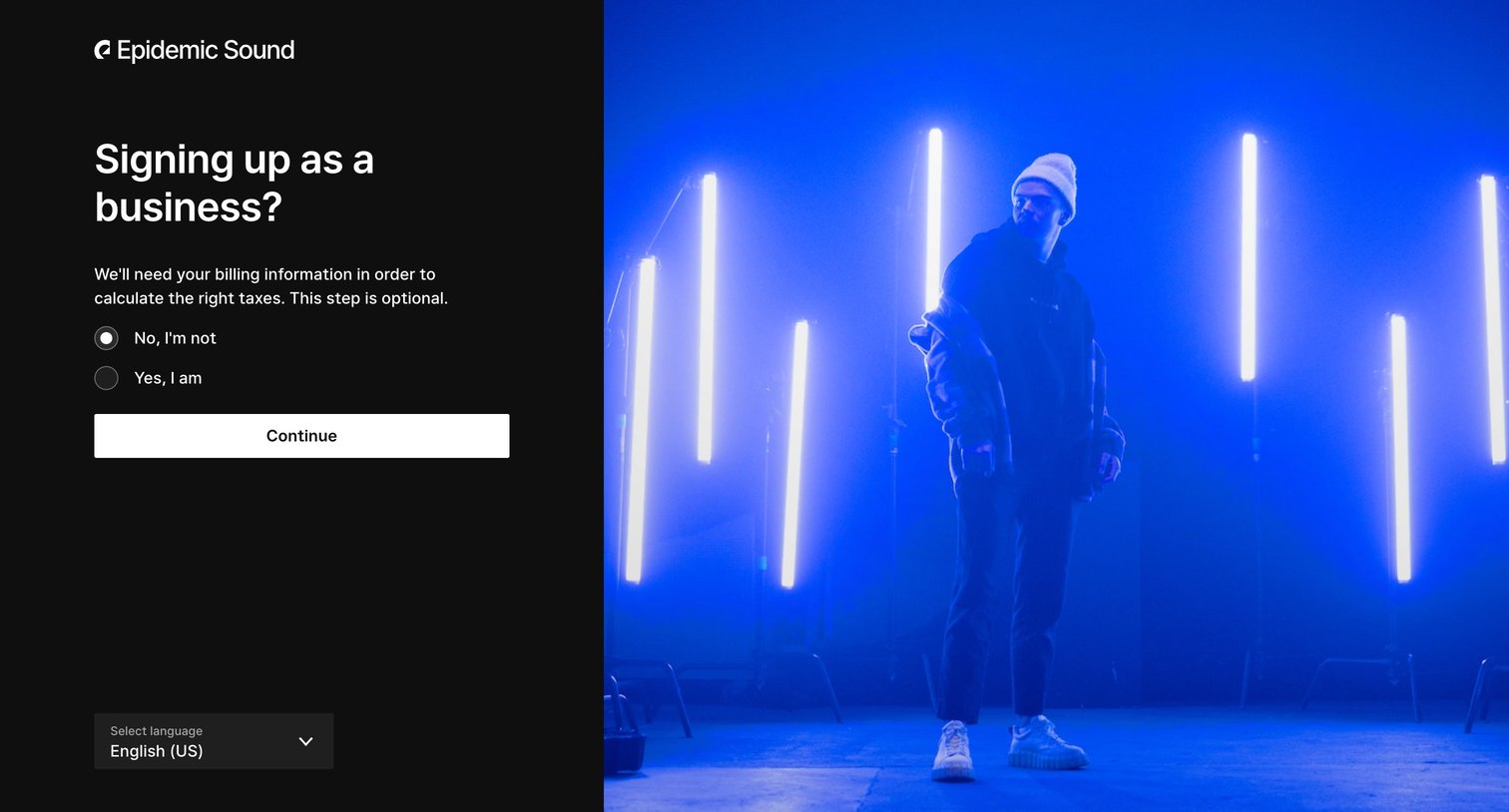 Epidemic Sound - Create an account - Personal subscription | Epidemic Sound screen