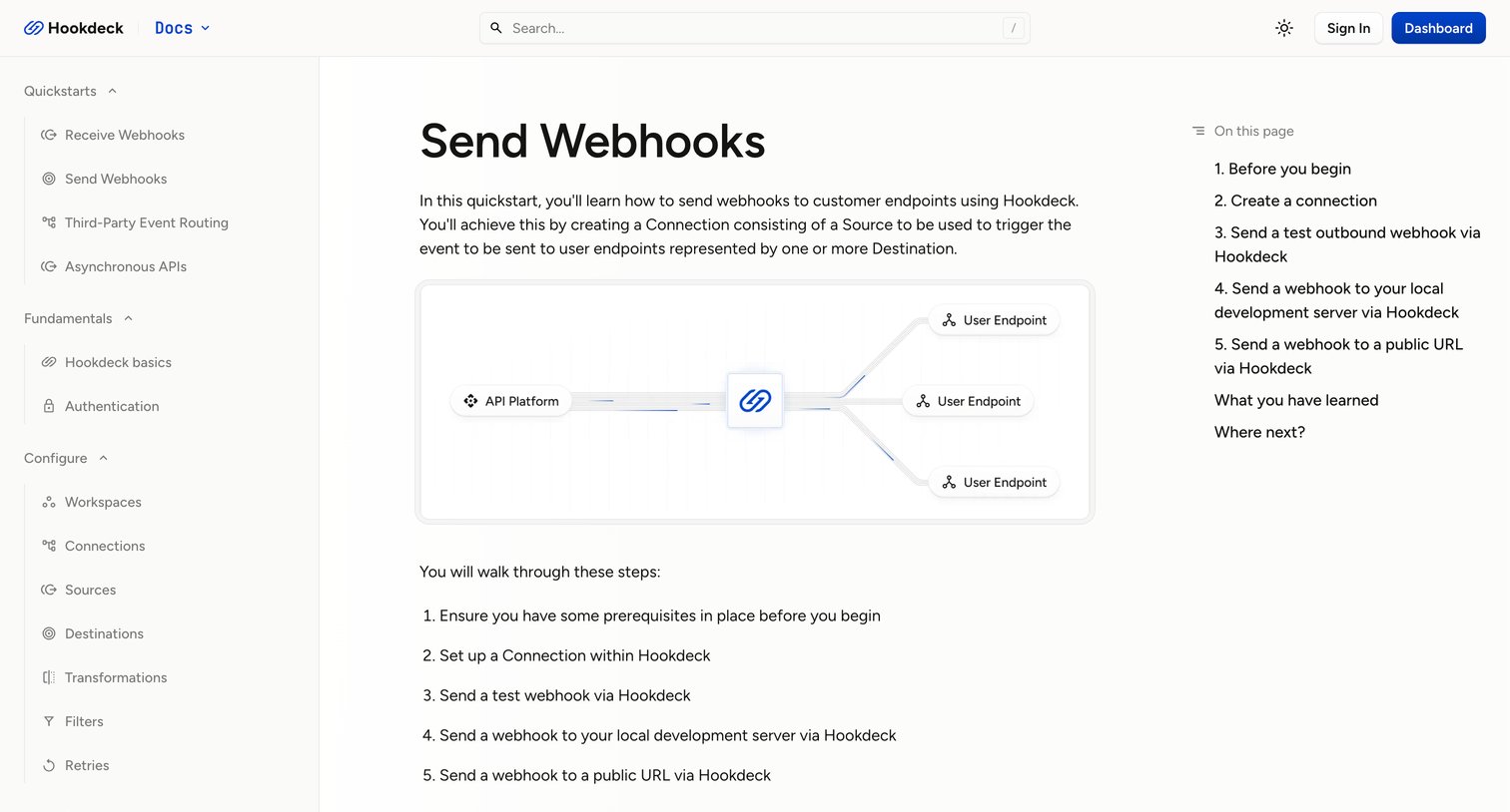 Hookdeck - Send Webhooks screen