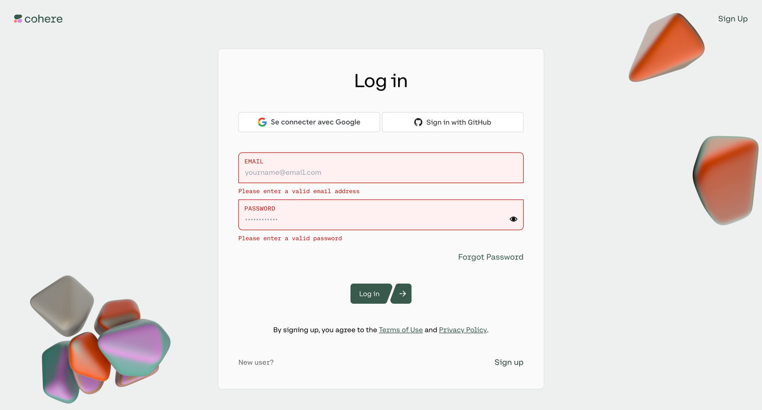 Cohere - Login | Cohere screen