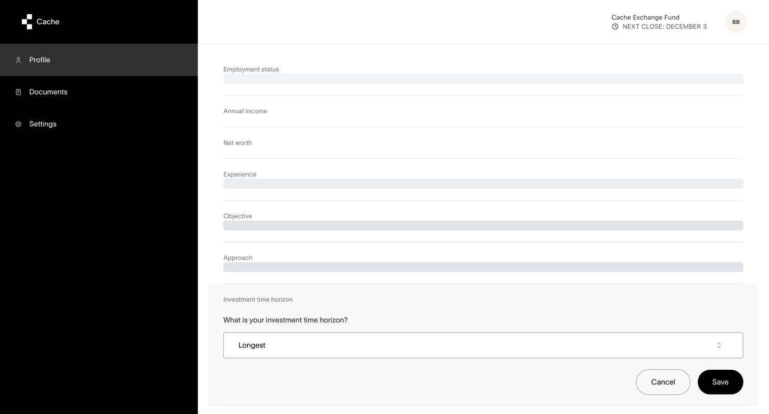 Cache - Cache – Profile screen