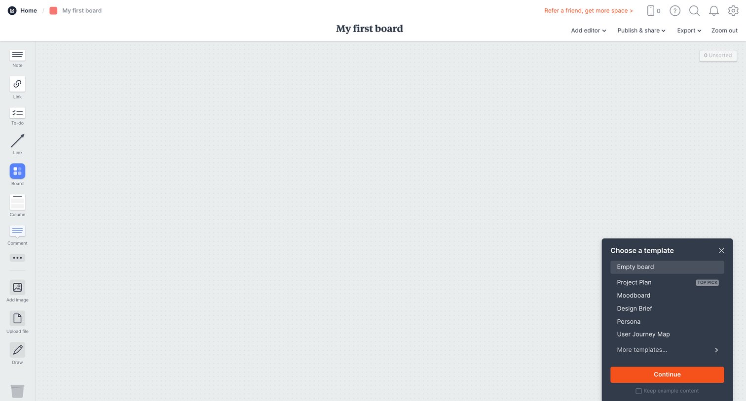 Milanote - My first board - Milanote screen