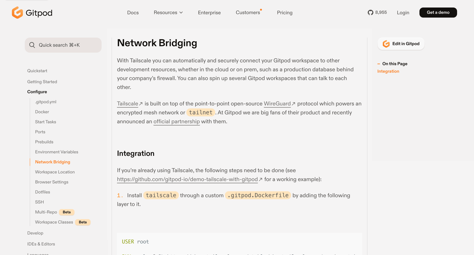 network bridging from Gitpod