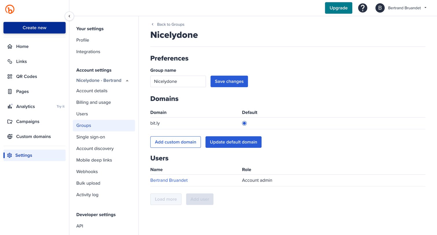 Bitly - Bitly | Settings screen