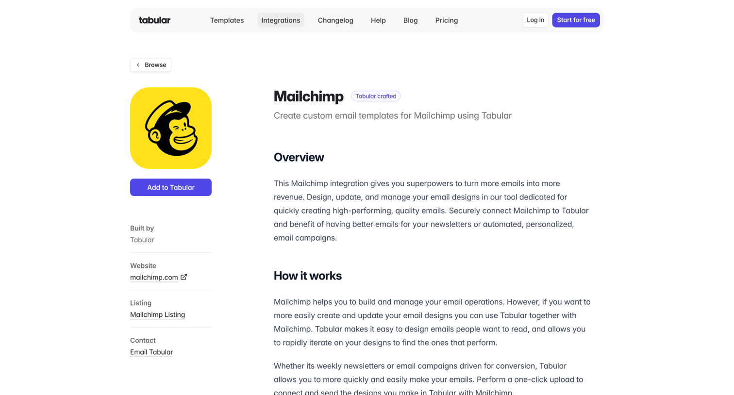 Tabular - Create custom Mailchimp email templates using Tabular screen
