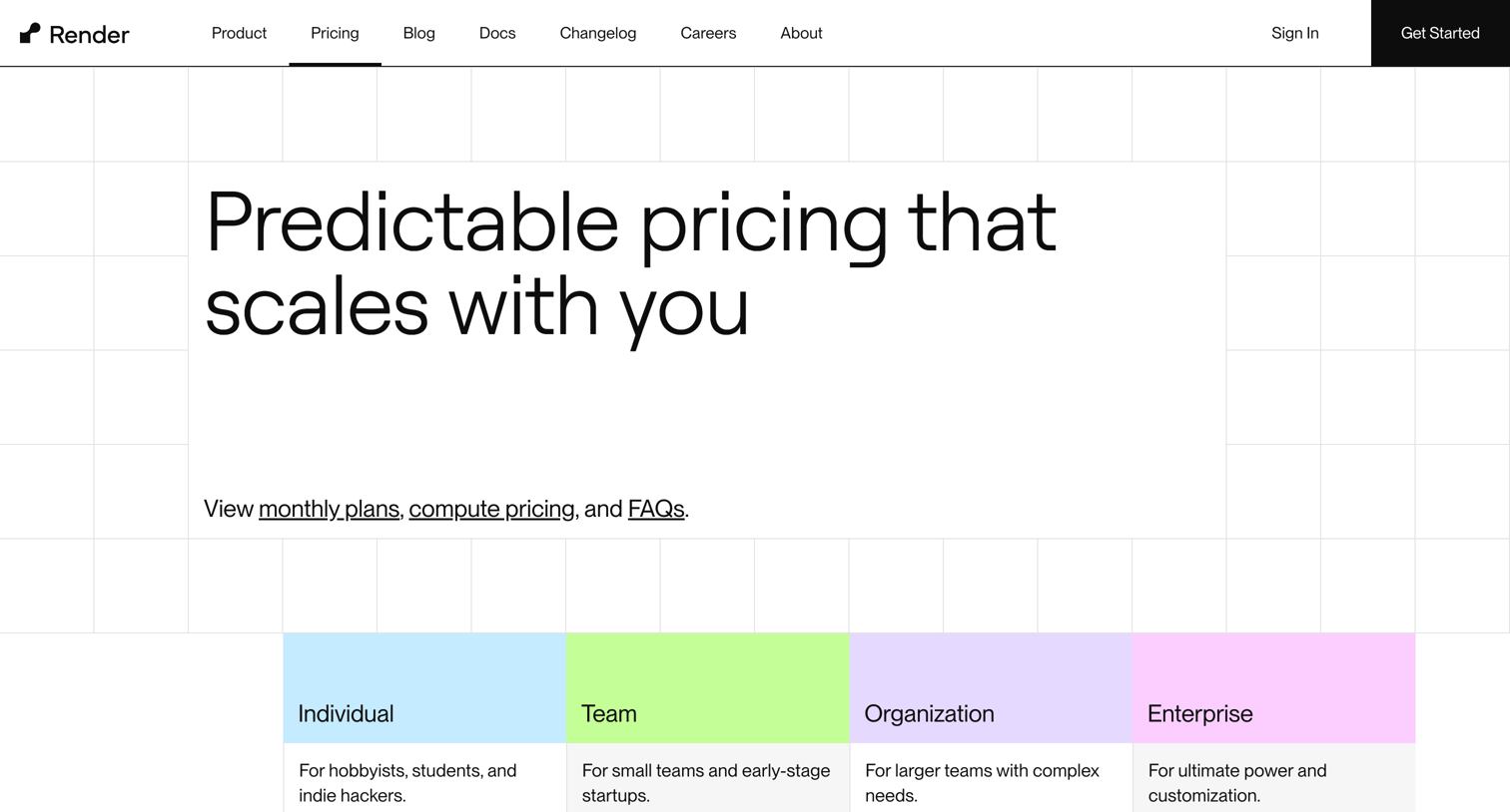Render - Pricing | Render screen