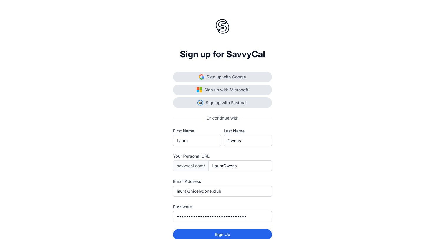 SavvyCal - Sign Up for SavvyCal screen
