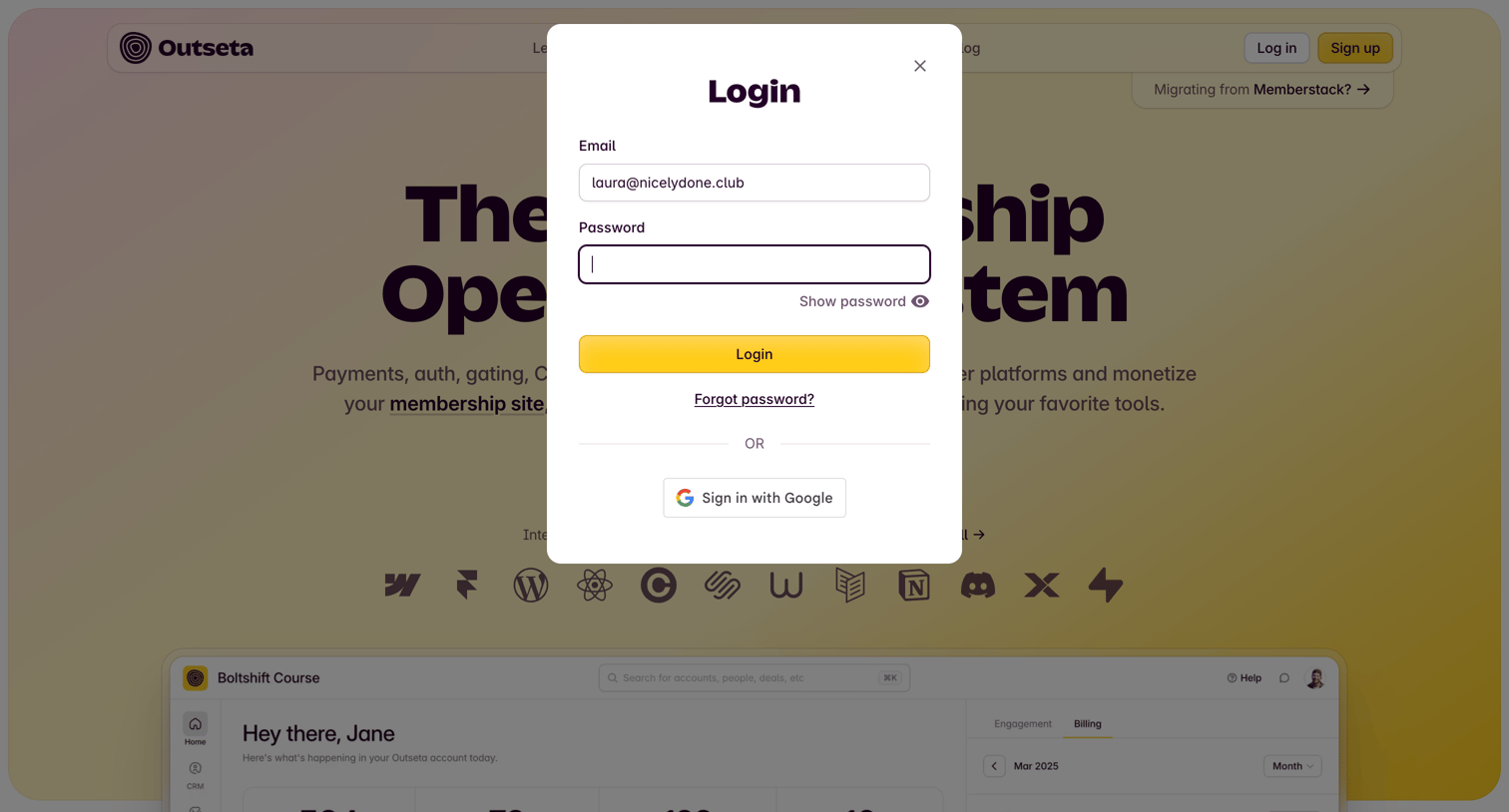 Outseta - Outseta | The Membership Operating System screen
