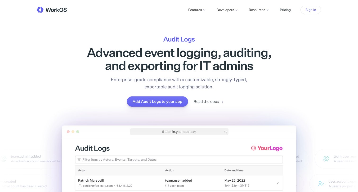 WorkOs - Audit Logs — WorkOS screen