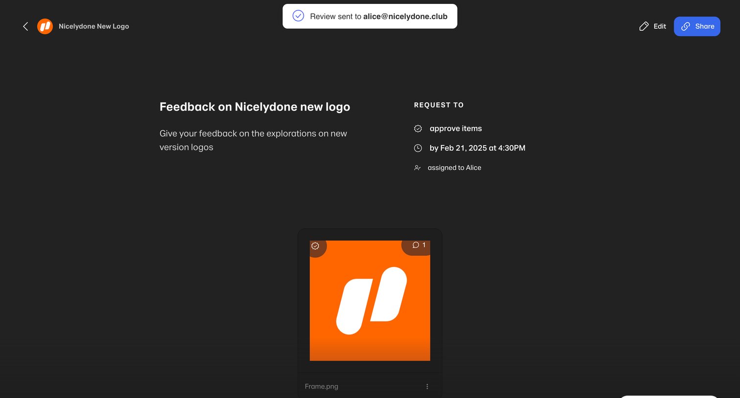 WeTransfer - Feedback on Nicelydone new logo screen