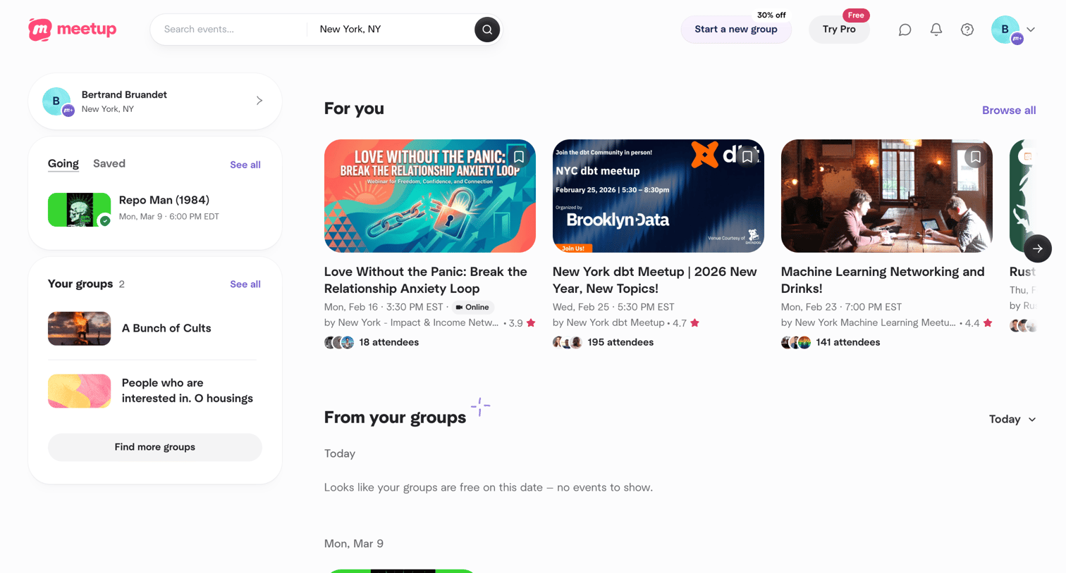 Meetup - Home screen