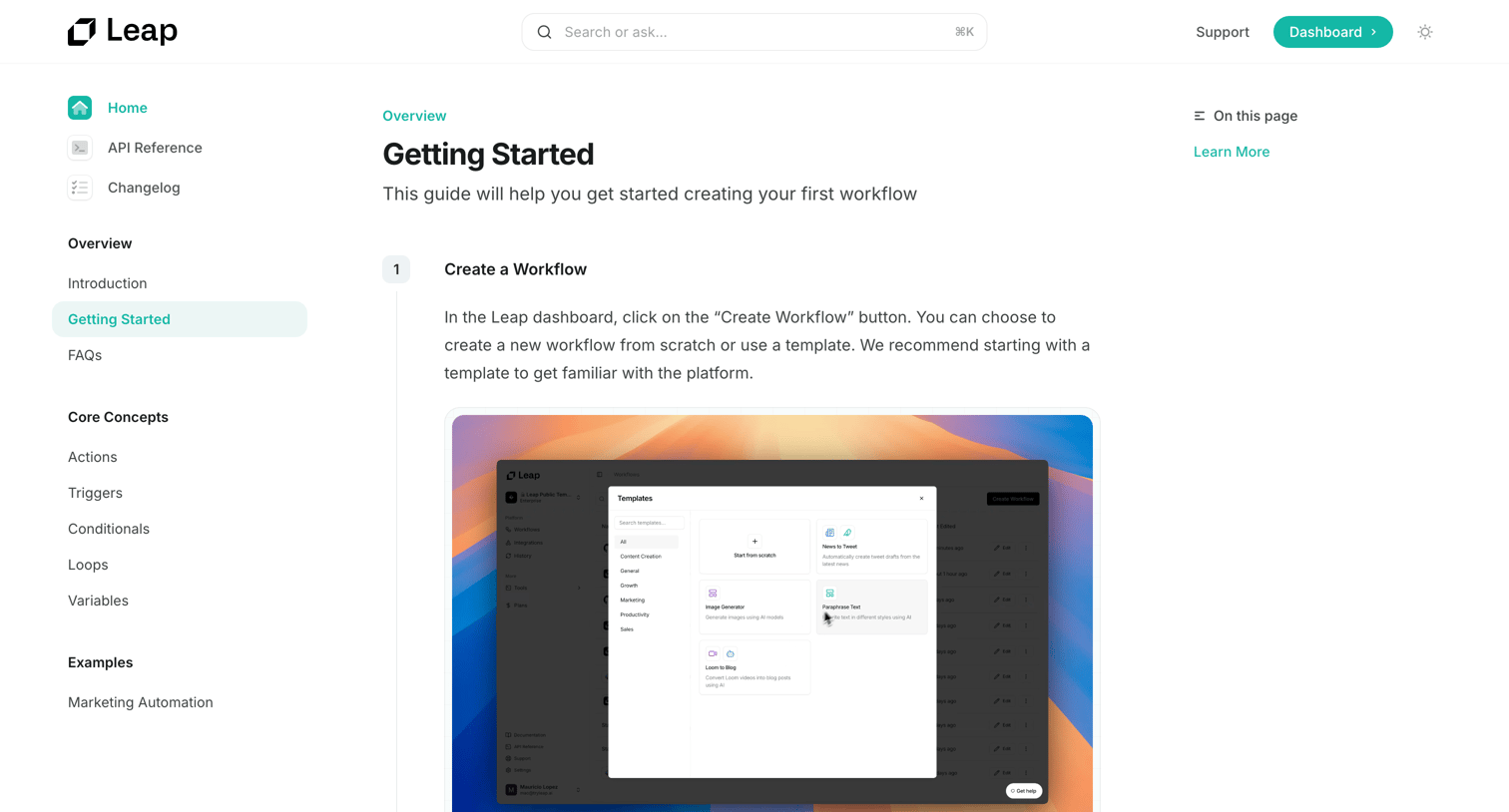 Leap - Getting Started - Leap AI screen