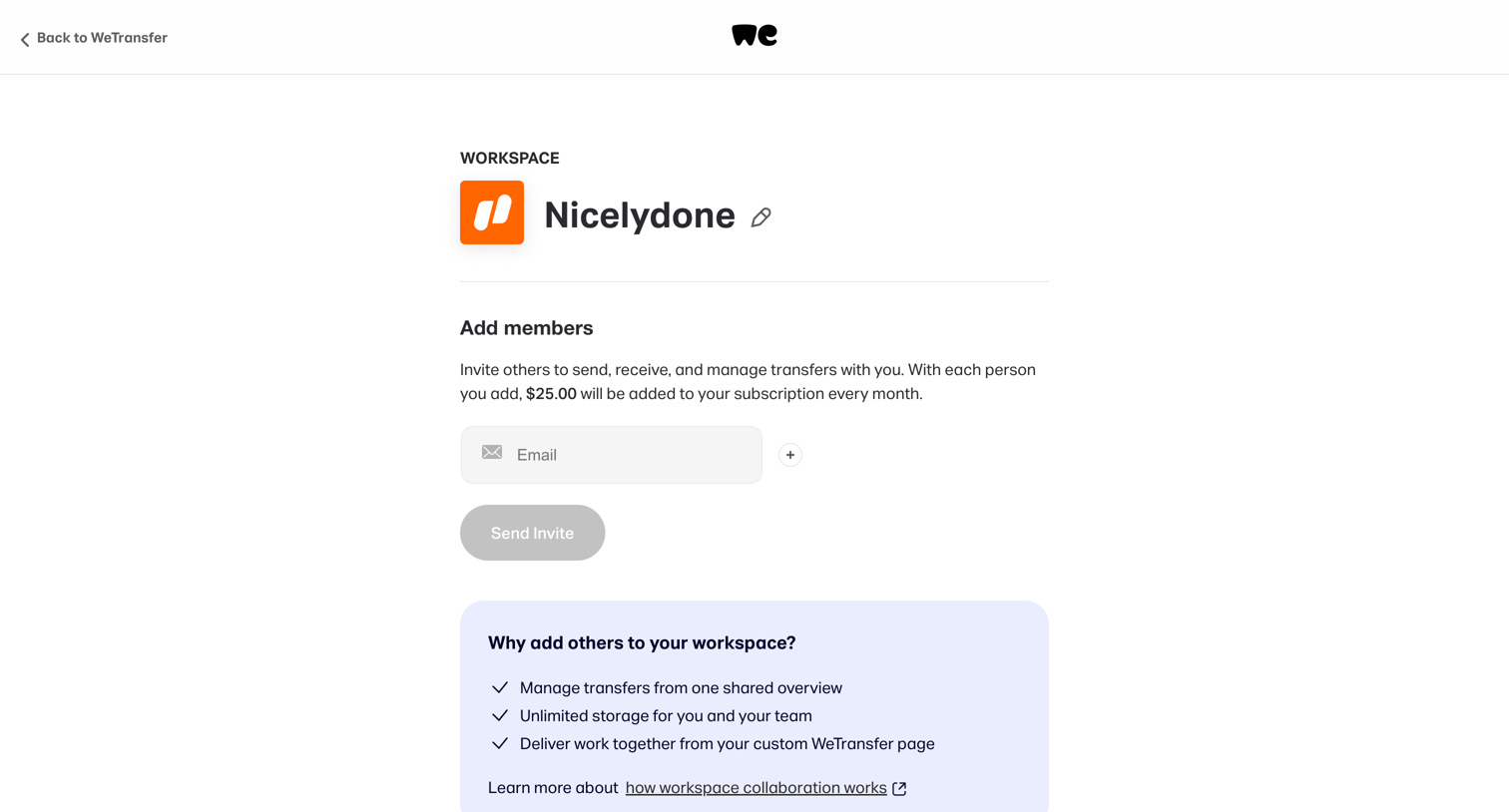 WeTransfer screen