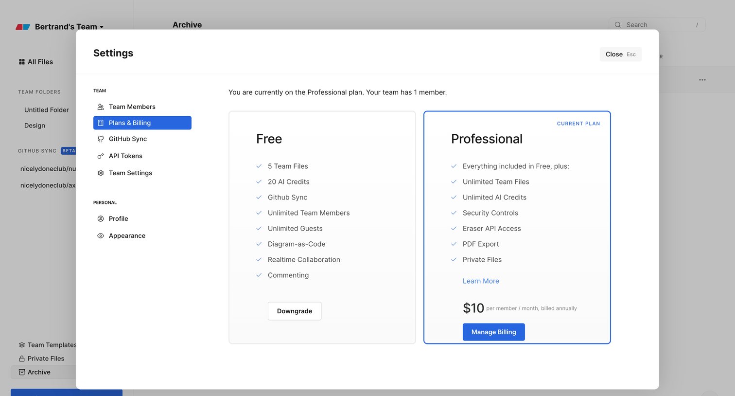 Eraser - Bertrands Team Workspaces — Eraser screen