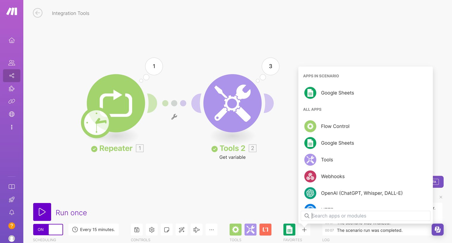 Make - Integration Tools | Make screen