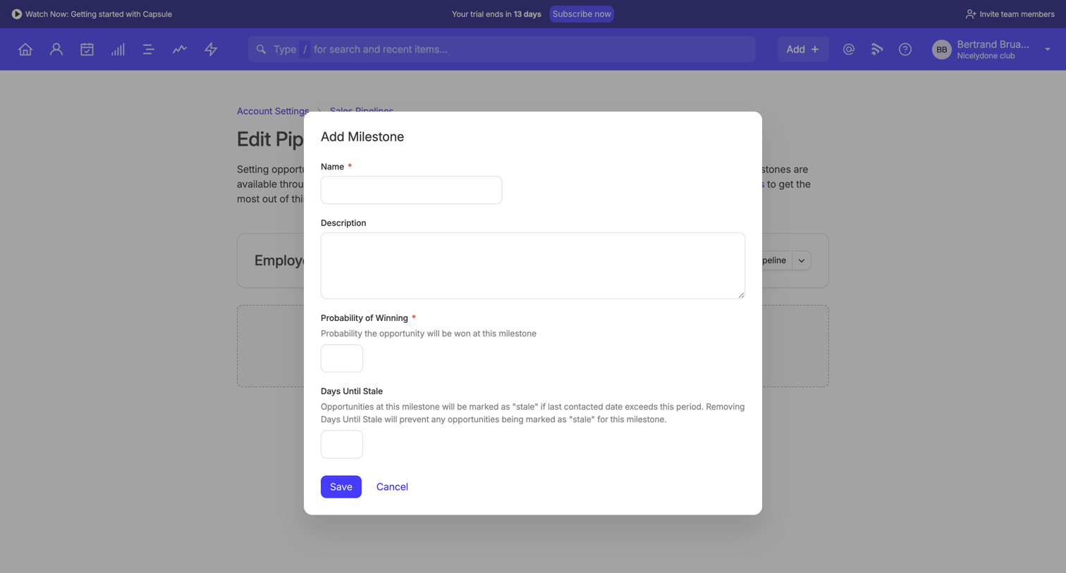 Capsule - Nicelydone club CRM screen