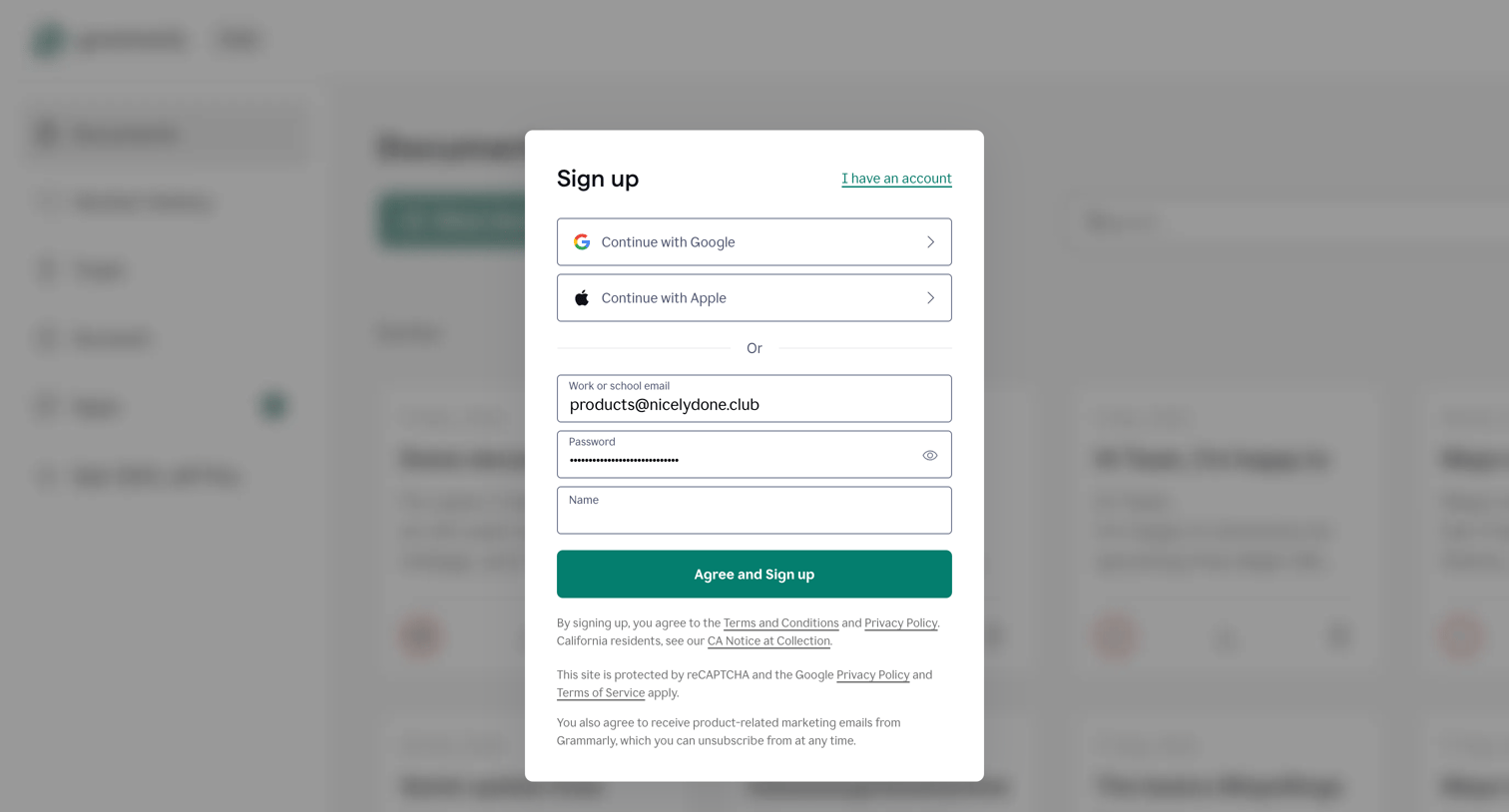 Grammarly - Sign Up – Create a Free Account | Grammarly screen
