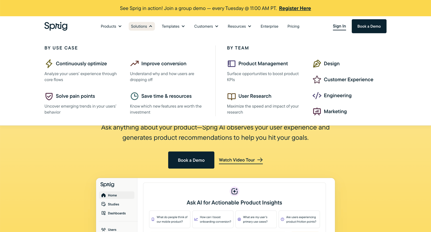 Sprig - Sprig All-In-One Product Experience Platform screen