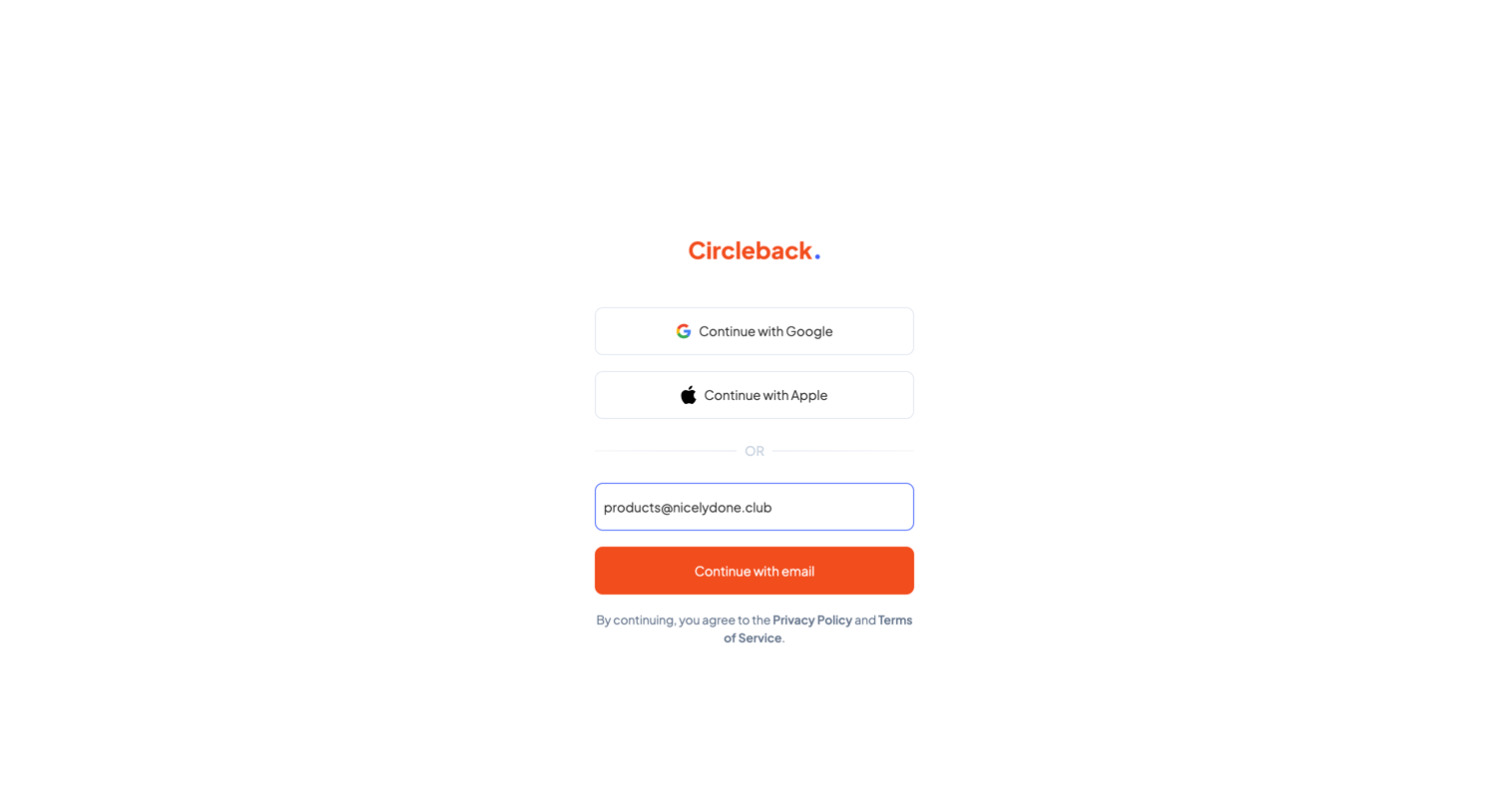 Circleback - Login - Circleback screen