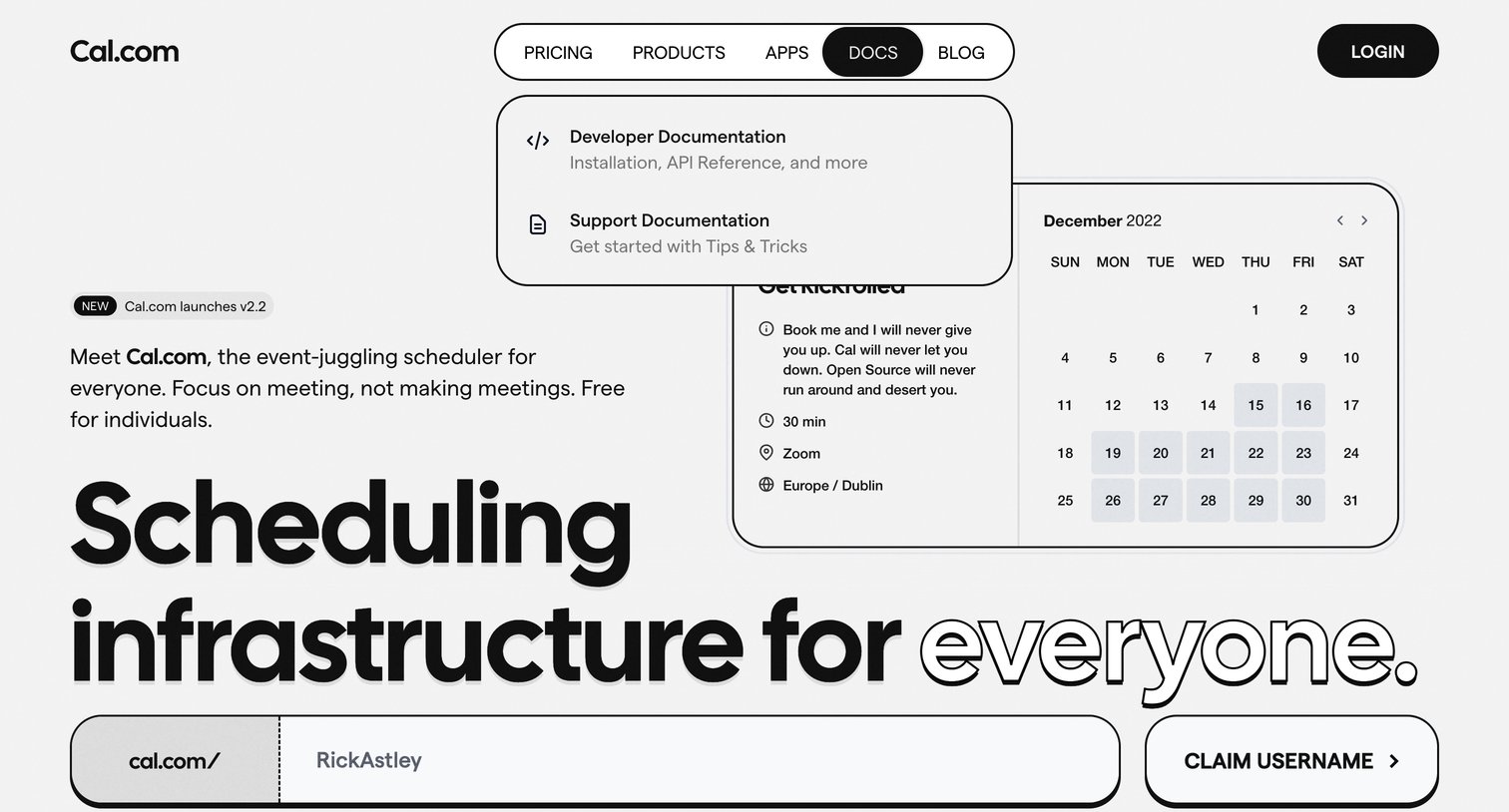 Cal.com - Cal.com | Open Scheduling Infrastructure screen