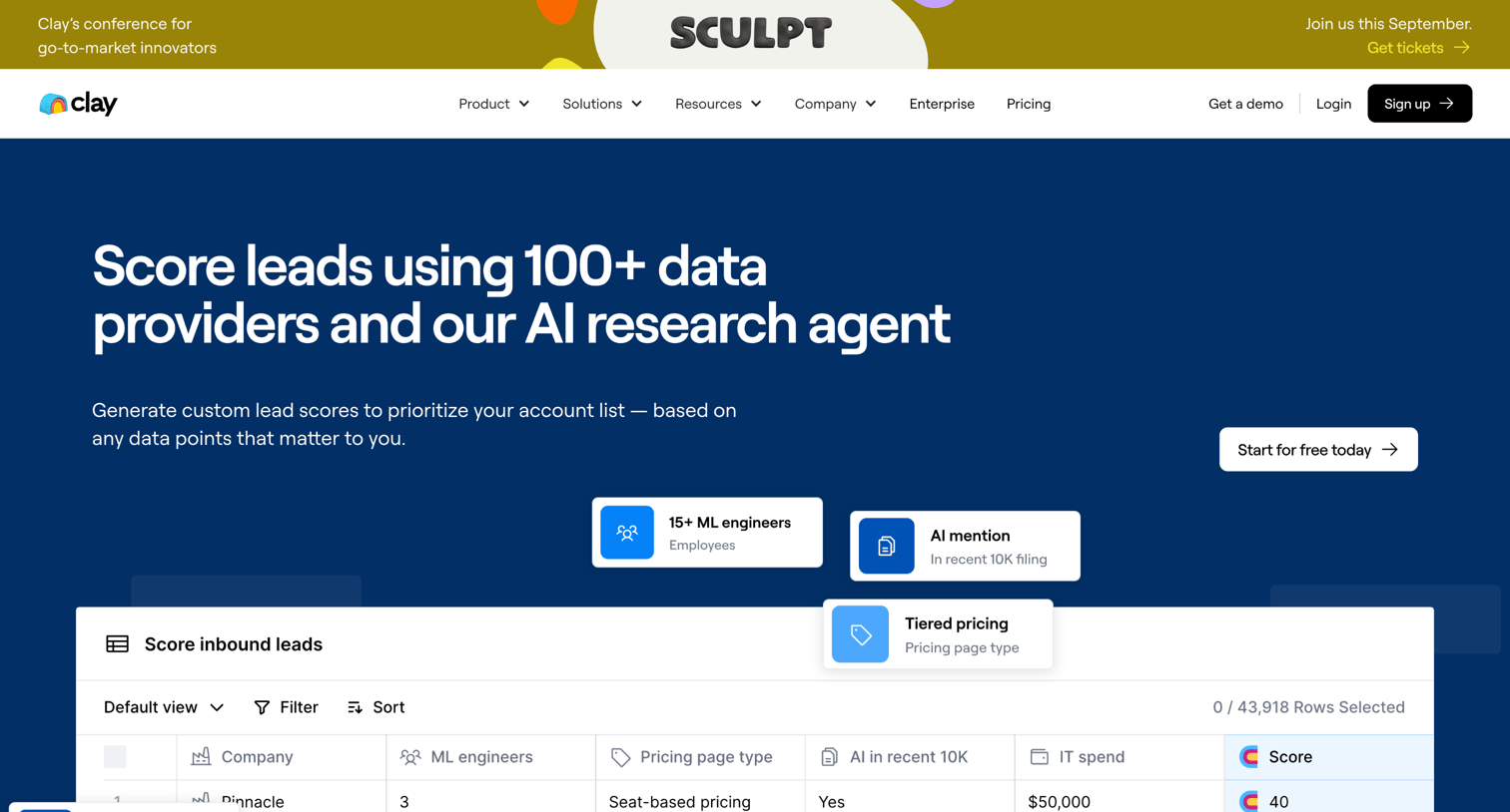 Clay - Account & Lead Scoring | Clay.com screen