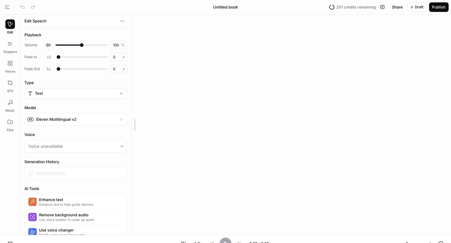 Elevenlabs - Audiobooks | ElevenLabs screen