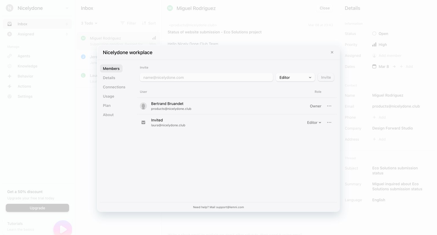 Lemni - Inbox › Miguel Rodriguez screen