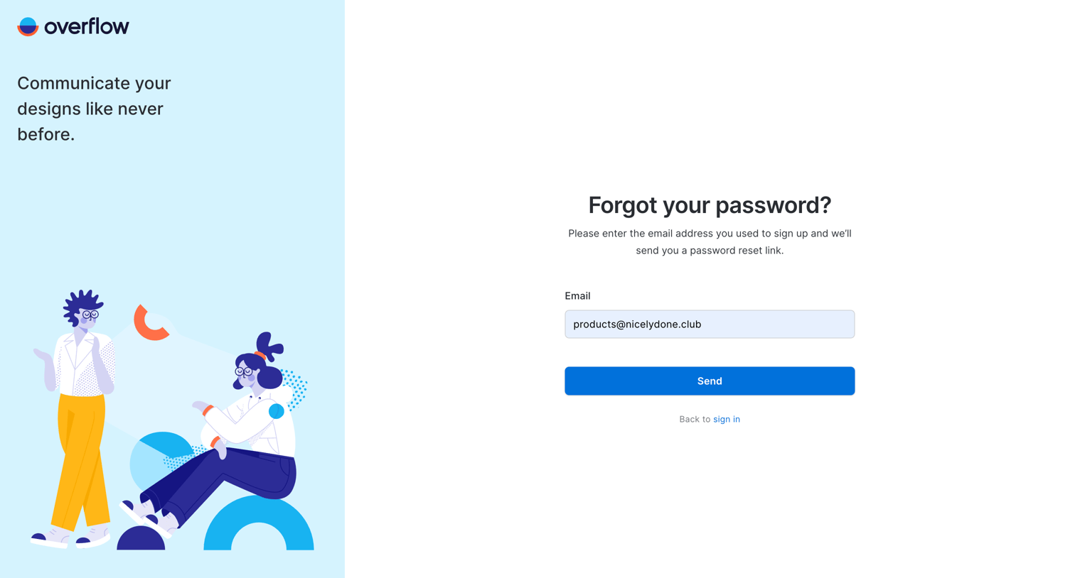 Overflow - Forgot password | Overflow screen