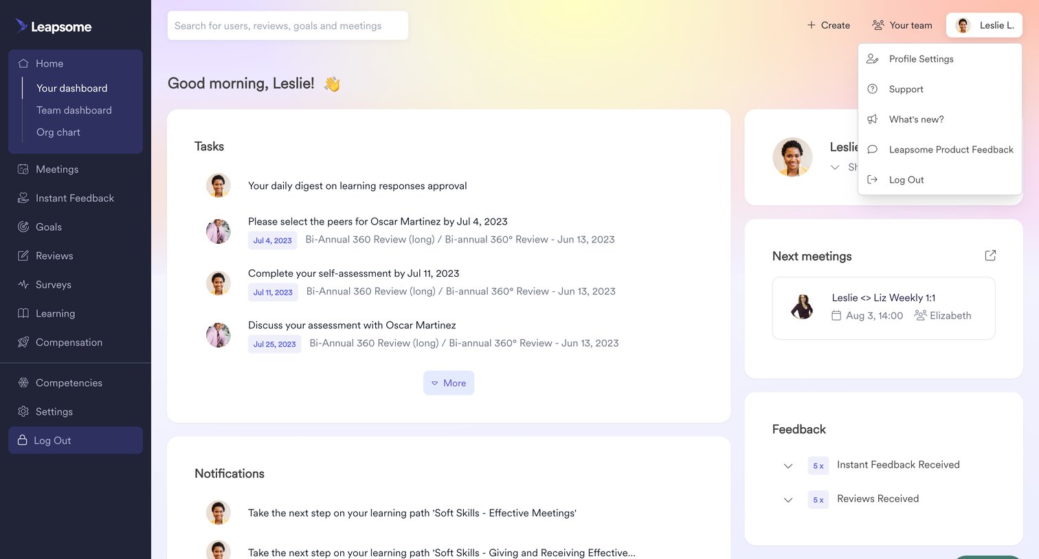 Leapsome - Home | My Leapsome Leapsome screen