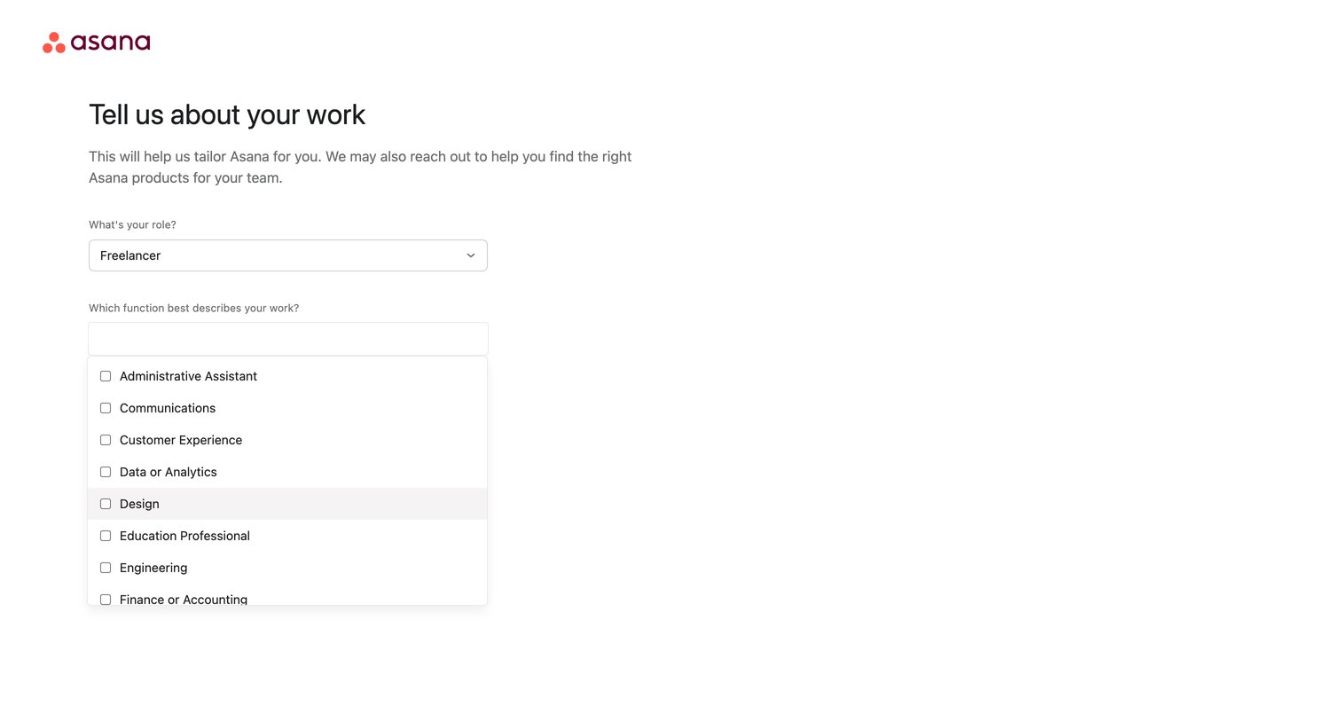 Asana - Set up your account - Asana screen