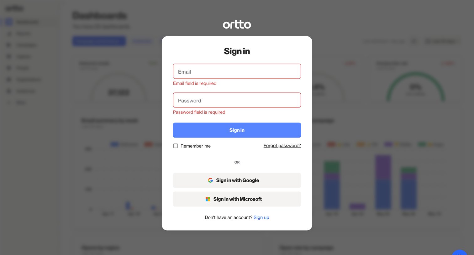 Ortto - Sign in - Ortto screen