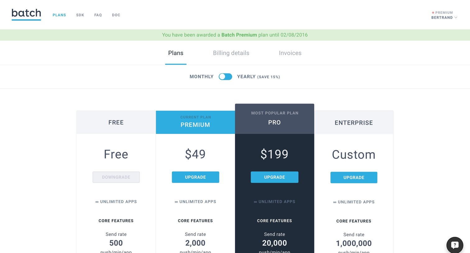 Batch - Plans screen