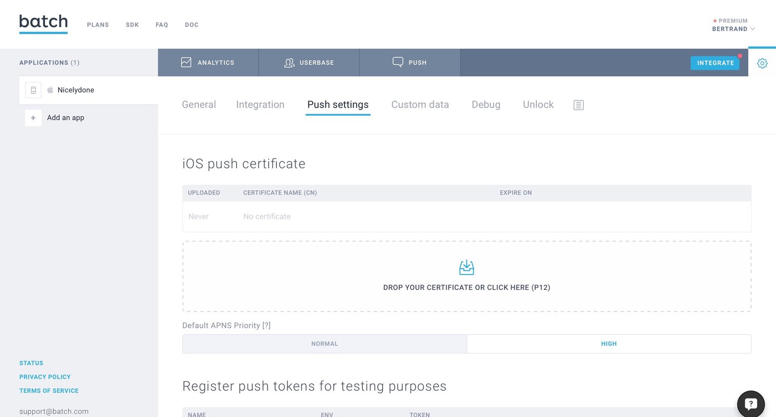 Batch - Settings screen