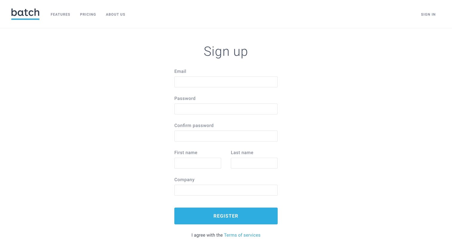 Batch - Sign up screen