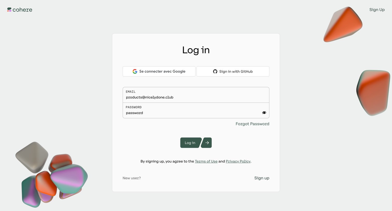 Cohere - Login | Cohere screen