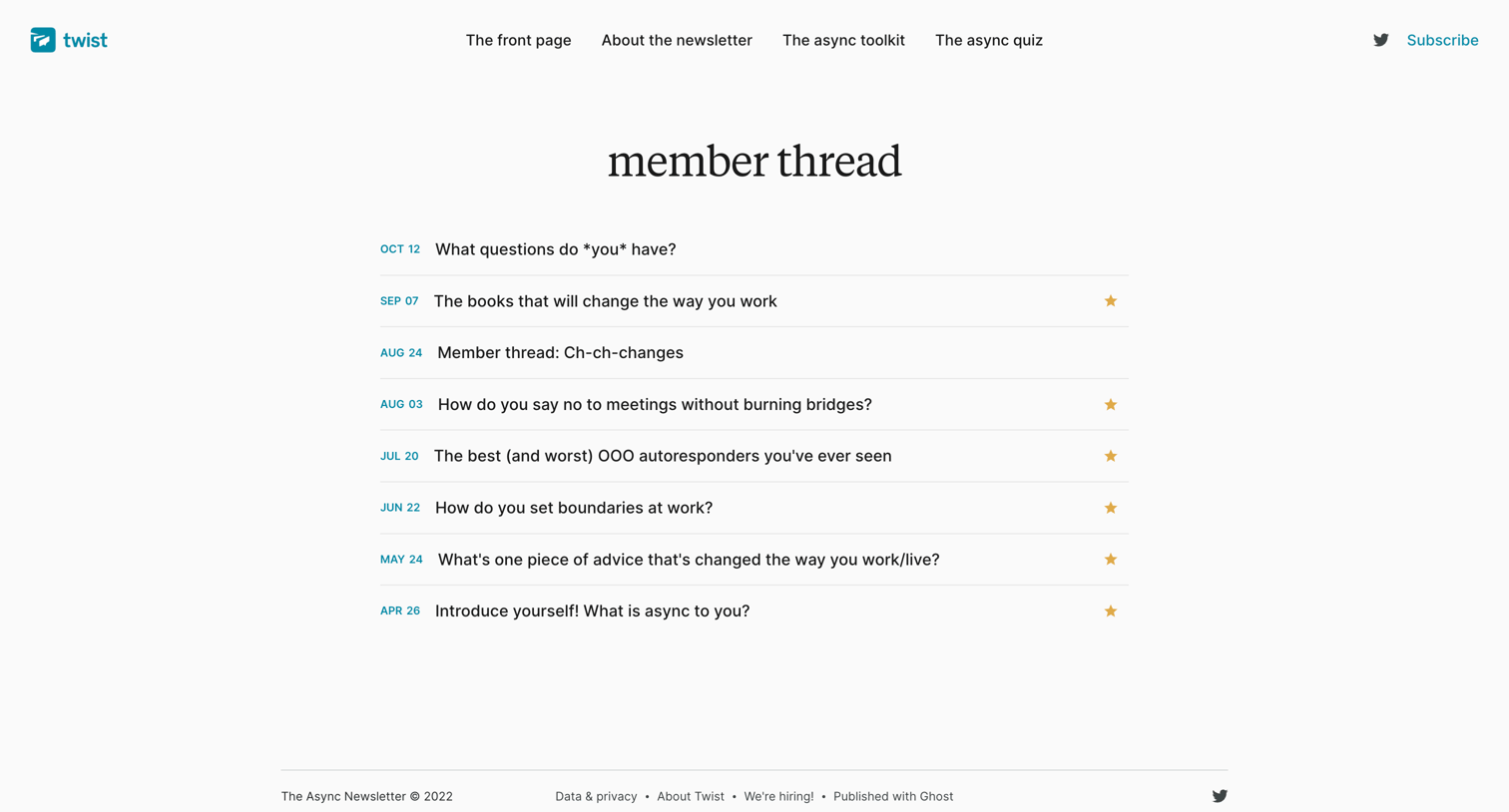 Twist - member thread - The Async Newsletter screen