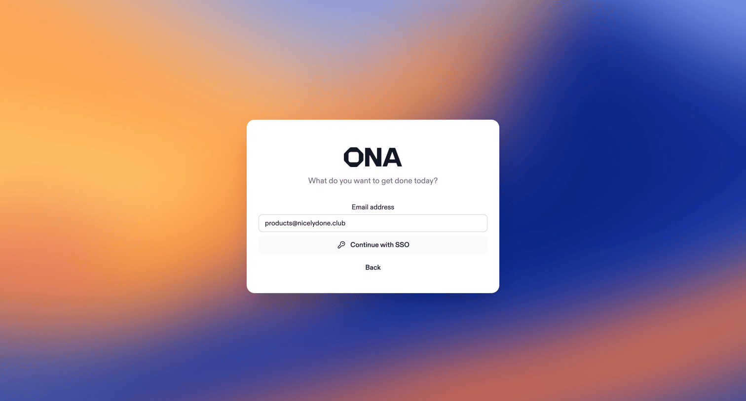 Ona - Login | Ona screen