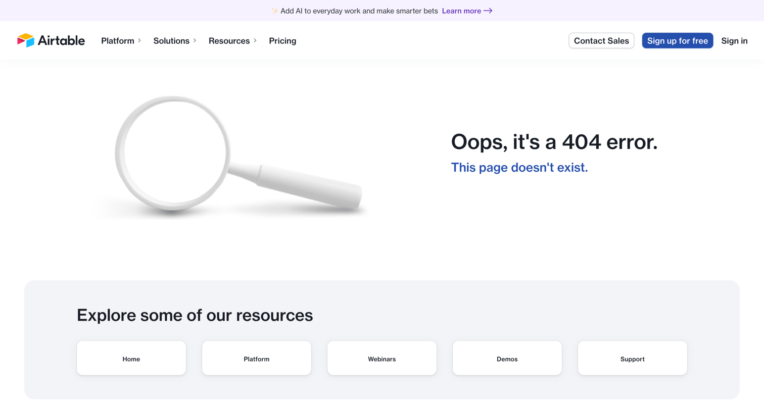 Airtable - Page not found | Airtable screen