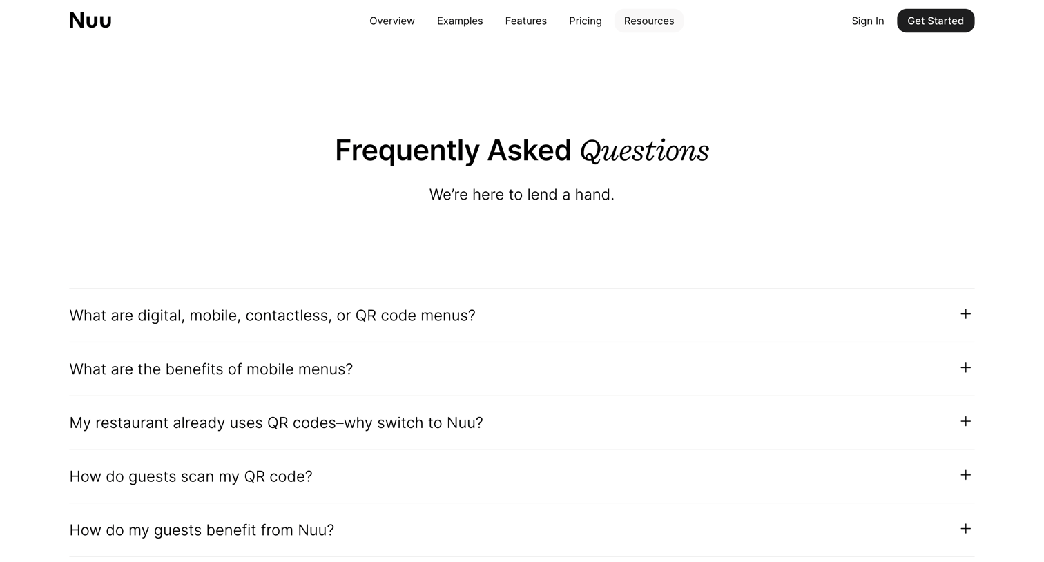 Nuu - Nuu · FAQ screen