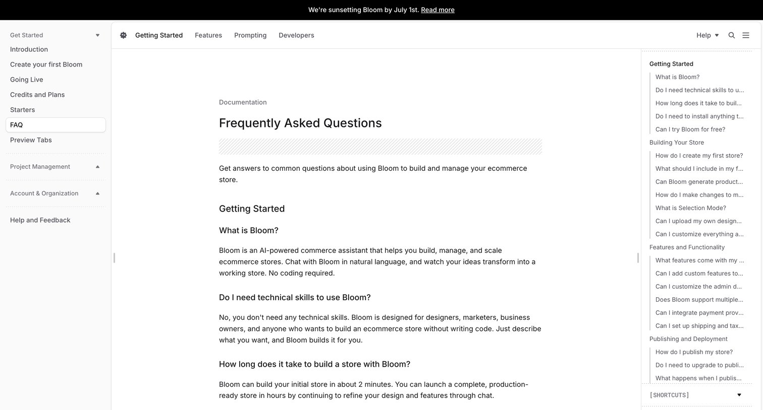 Bloom - Frequently Asked Questions - Bloom Documentation screen